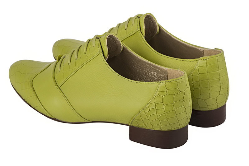 Pistachio green women's fashion lace-up shoes. Round toe. Flat leather soles. Rear view - Florence KOOIJMAN
